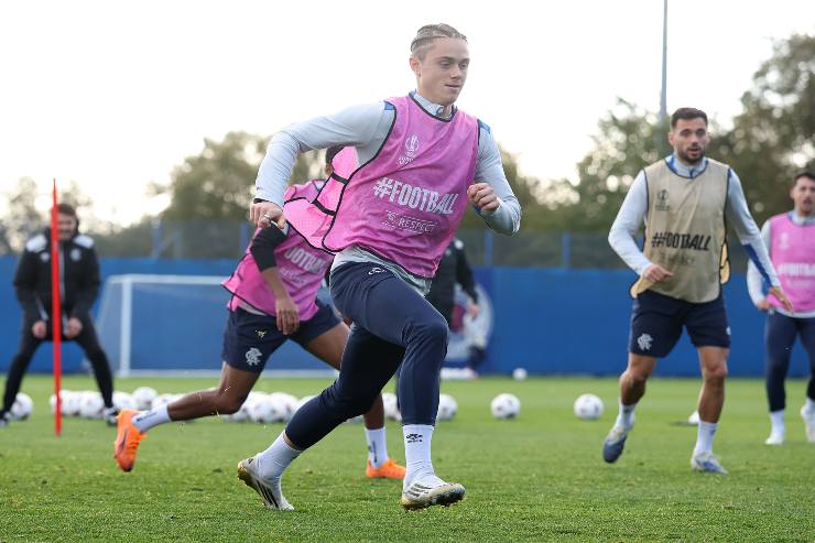 MILNGAVIE, SCOTLAND - OCTOBER 22: Thelo Asgaard of Rangers FC participates in a training session at Rangers Training Centre on October 22, 2025 in Milngavie, Scotland.