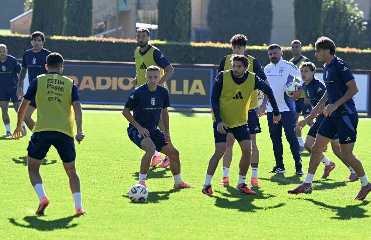 I calciatori dell'Italia in allenamento
