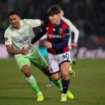 Trusty e Dominguez a contrasto durante Bologna-Celtic