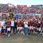 MAY 23: Players of Bologna celebrate during the Serie A match between Bologna FC 1909 and FC Internazionale at Renato Dall'Ara Stadium on May 23, 2026 in Bologna, Italy.