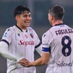 Santi Castro e Remo Freuler festeggiano il gol in Verona-Bologna