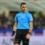 Referee Andrea Colombo looks on during the Serie A match between ACF Fiorentina and Torino FC at Artemio Franchi on February 7, 2026 in Florence, Italy.