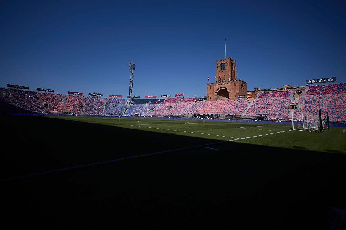 BOLOGNA, ITALY - APRIL 25: A general view inside the stadium prior to the Serie A match between Bologna FC 1909 and AS Roma at Renato Dall'Ara Stadium on April 25, 2026 in Bologna, Italy.