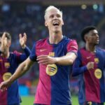 Dani Olmo esulta dopo una rete