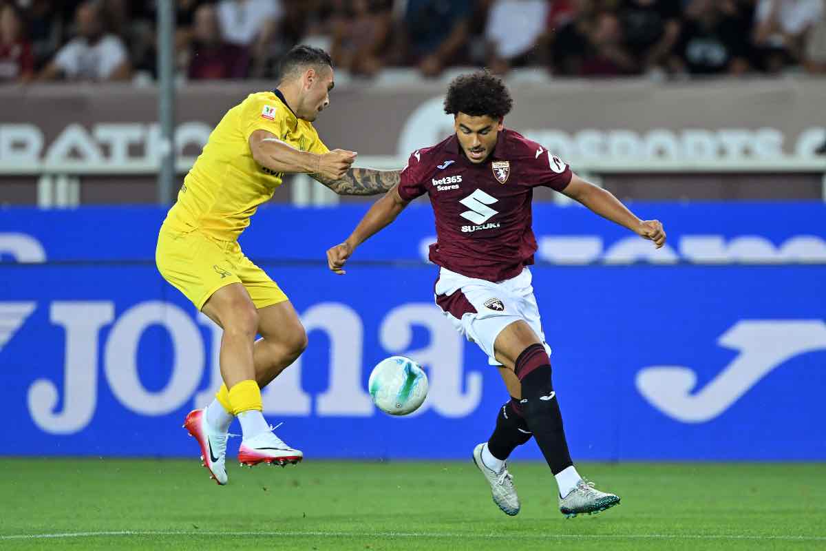 Daniel Tonoli e Zakaria Aboukhlal durante Torino-Modena di Coppa Italia dello scorso agosto