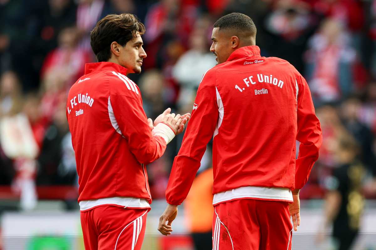 BERLIN, GERMANY - MAY 16: Leite Diogo and Danilho Doekhi acknowledge the fans after the Bundesliga match between 1. FC Union Berlin and FC Augsburg at Stadion An der Alten Foersterei on May 16, 2026 in Berlin, Germany.