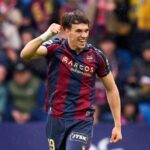 VALENCIA, SPAIN - MARCH 07: Carlos Espi of Levante UD celebrates scoring his team's first goal during the LaLiga EA Sports match between Levante UD and Girona FC at Estadi Ciutat de Valencia on March 07, 2026 in Valencia, Spain.