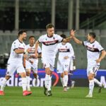 I calciatori del Bologna esultano dopo un gol