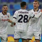 I calciatori del Bologna festeggiano