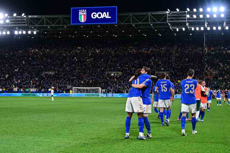 Esultanza dei calciatori dell'Italia
