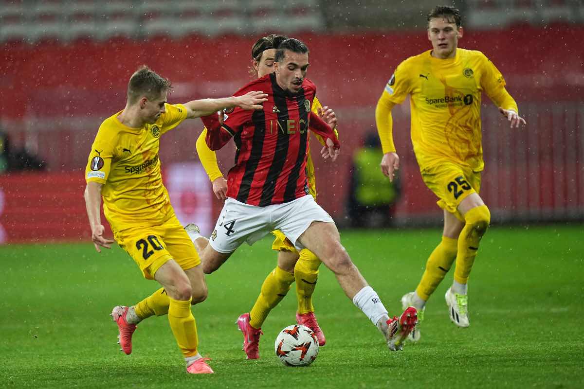 Fares Bousnina nel match di Europa League tra Nizza e Bodo Glimt