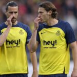 Fedde Leysen e il compagno Burgess durante Union Saint Gilloise-Newcastle di Champions League