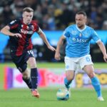 DECEMBER 22: Stanislav Lobotka of SSC Napoli controls the ball whilst under pressure from Lewis Ferguson of Bologna during the Supercoppa Italiana Final between SSC Napoli and Bologna FC 1909 at King Saud University Stadium on December 22, 2025 in Riyadh, Saudi Arabia.