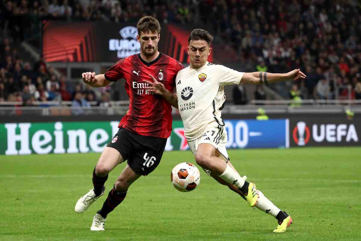 Gabbia e Dybala nel derby italiano di Europa League tra Milan e Roma nel 2024