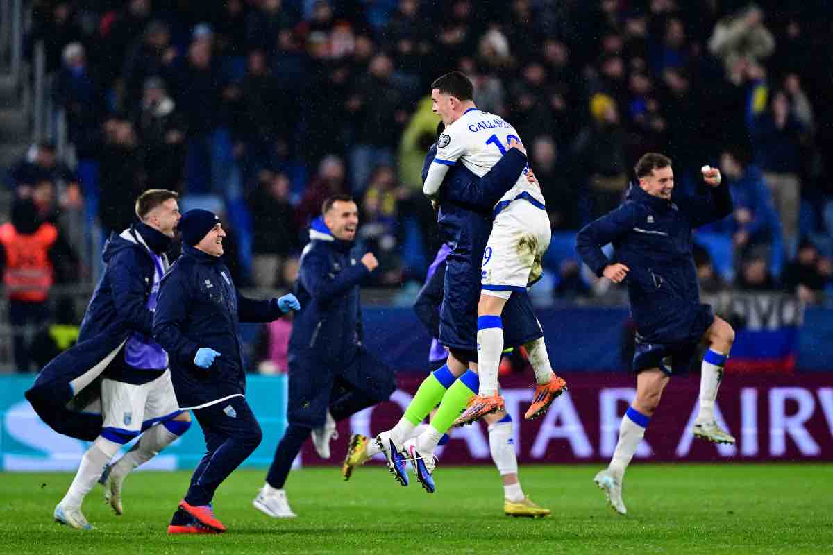 Dion Gallapeni festeggia dopo Slovacchia-Kosovo valida per le qualificazioni ai Mondiali 2026