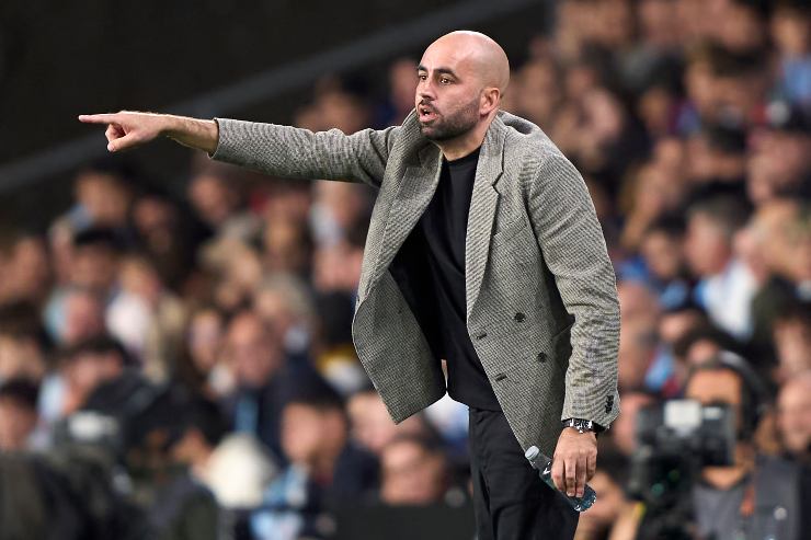 Claudio Giraldez, Head Coach of RC Celta de Vigo reacts during the UEFA Europa League 2025/26 League Phase MD3 match between Real Club Celta and OGC Nice at Estadio Abanca Balaidos on October 23, 2025 in Vigo, Spain.