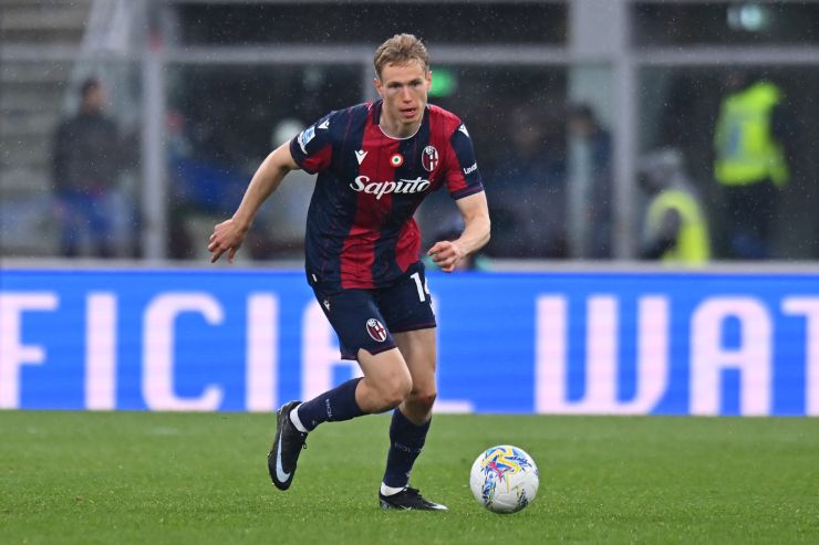 Torbjørn Heggem of Bologna FC during the Serie A match between Bologna FC 1909 and SS Lazio at Renato Dall'Ara Stadium on March 22, 2026 in Bologna, Italy. 