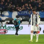 Emil Holm of Juventus shows his dejection during the Coppa Italia match between Atalanta BC and Juventus FC at New Balance Arena on February 05, 2026 in Bergamo, Italy.