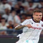Ciro Immobile of Bologna kicks the ball during the Serie A soccer match between AS Roma and Bologna FC at Olimpico Stadium in Rome, Italy, 23 Aug 2025