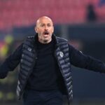 Vincenzo Italiano, Head Coach of Bologna, reacts during the Serie A match between Bologna FC 1909 and US Lecce at Renato Dall'Ara Stadium on April 12, 2026 in Bologna, Italy.
