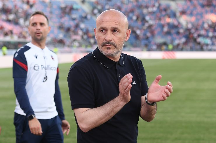 MAY 23: Vincenzo Italiano head coach of Bologna FC celebrates during the Serie A match between Bologna FC 1909 and FC Internazionale at Renato Dall'Ara Stadium on May 23, 2026 in Bologna, Italy.