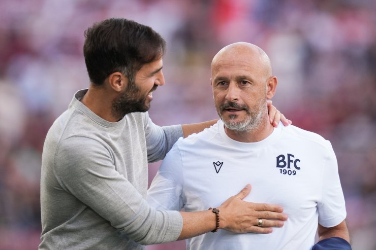 Vincenzo Italiano e Cesc Fabregas in Como-Bologna