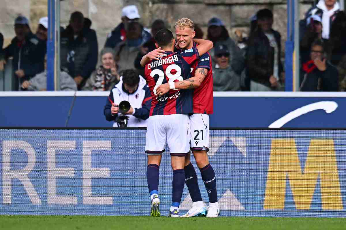 Odgaard e Cambiaghi dopo il gol