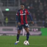 Jhon Lucumí in azione durante Bologna-Brann di Europa League