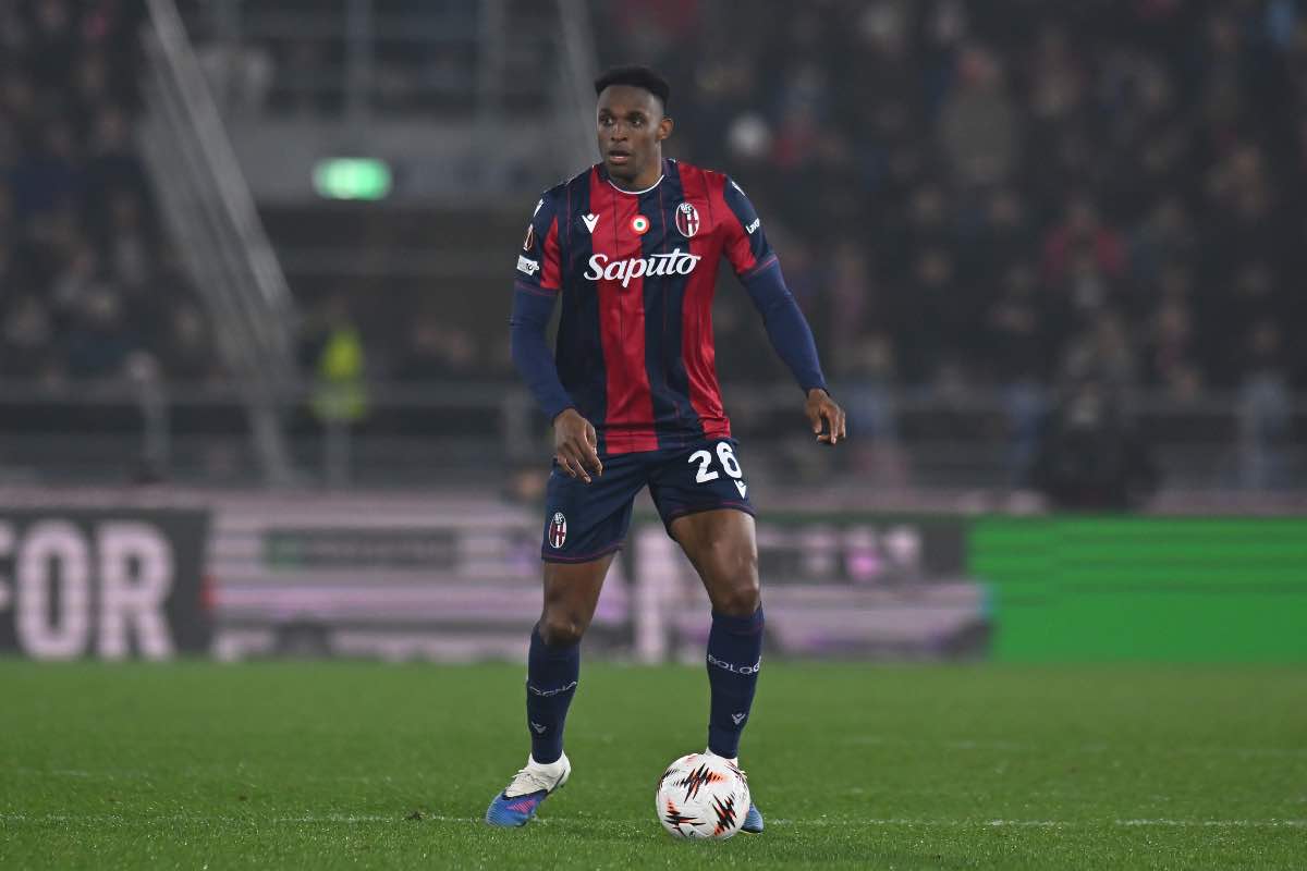Jhon Lucumí in azione durante Bologna-Brann di Europa League