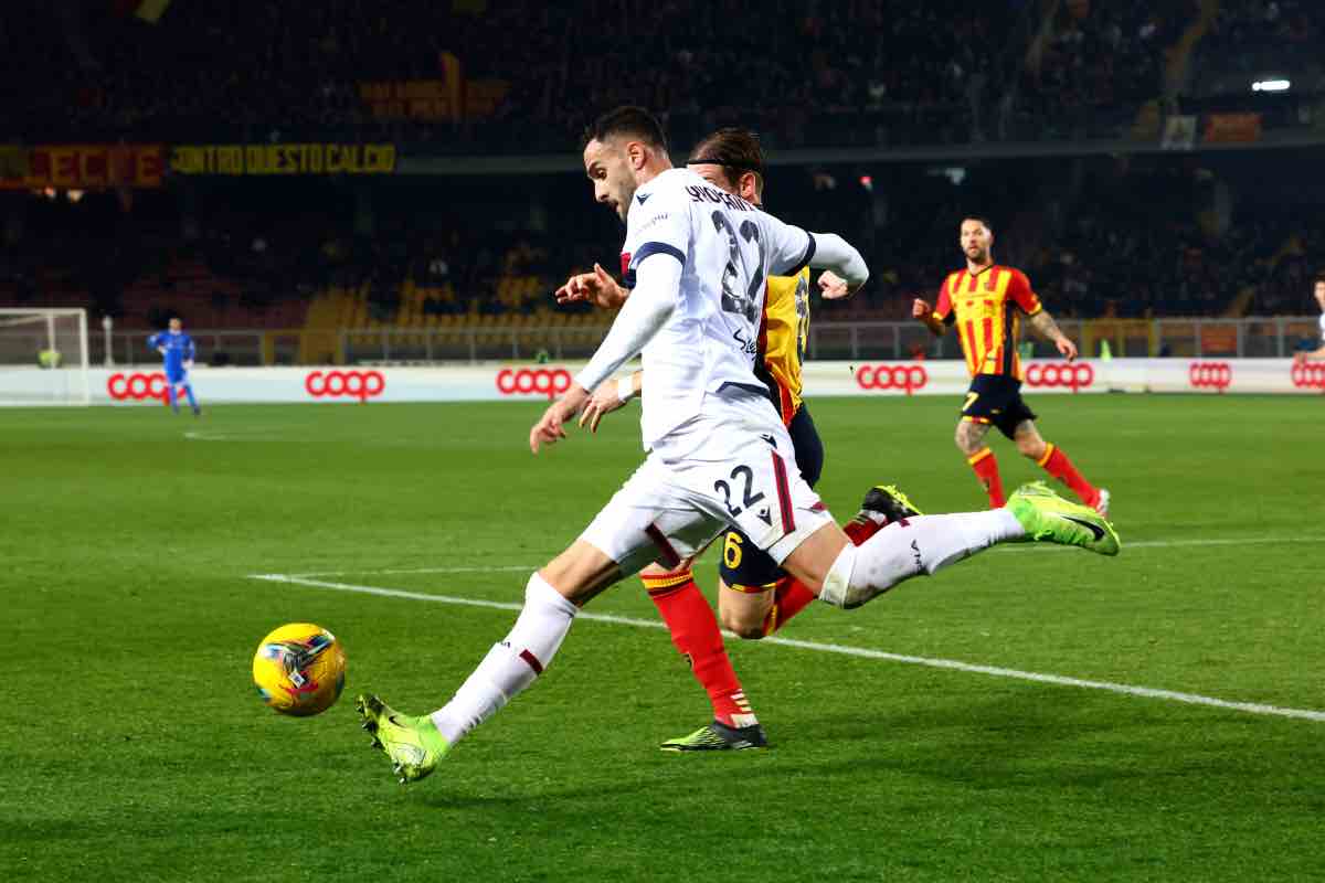 Lykogiannis in azione durante Lecce-Bologna (2025)