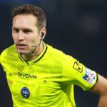 Matteo Marcenaro referee reacts during the Serie A match between Pisa SC and US Cremonese at Arena Garibaldi on November 7, 2025 in Pisa, Italy.