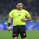 Referee Fabio Maresca looks onduring the Serie A match between FC Internazionale and US Lecce at Giuseppe Meazza Stadium on January 14, 2026 in Milan, Italy.