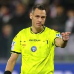 Maurizio Mariani referee reacts during the Serie A match between ACF Fiorentina and Udinese Calcio at Artemio Franchi on December 21, 2025 in Florence, Italy.