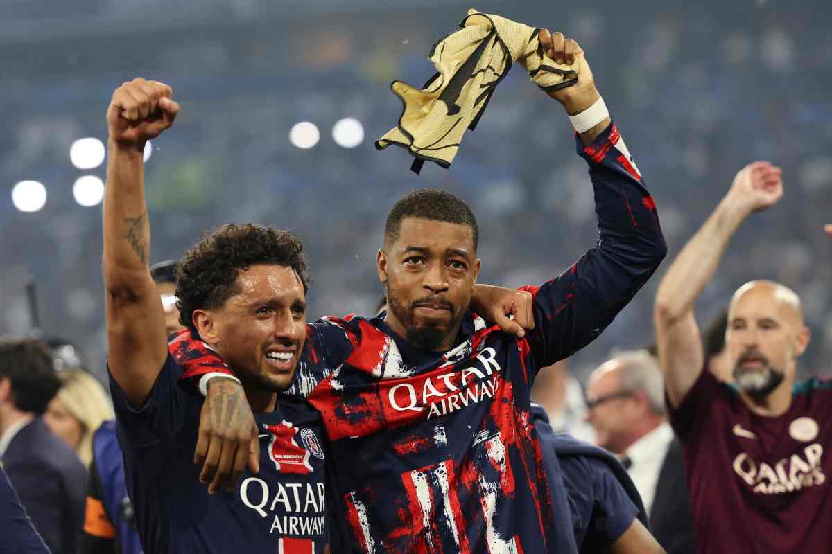 Marquinhos e Kimpembe esultano