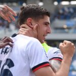 Matteo Prati esulta dopo il gol in Sassuolo-Cagliari