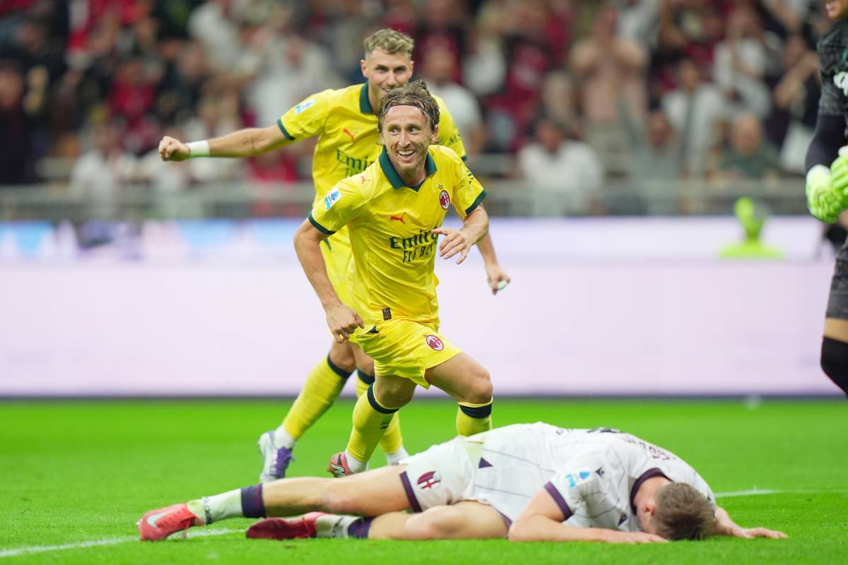 Modric sigla il gol dell'1-0 in Milan-Bologna