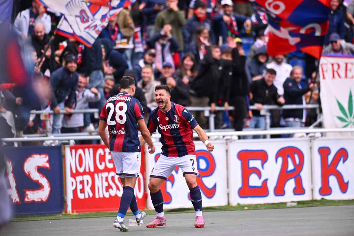 Cambiaghi e Orsolini esultano dopo il gol