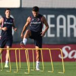 Nicolò Cambiaghi durante l’allenamento con il Bologna
