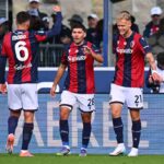Odgaard, Cambiaghi e Moro esultano dopo il gol