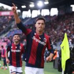 Nikola Moro esulta dopo il gol al Pisa