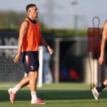 Roberto Piccoli e Lorenzo De Silvestri durante un allenamento del Bologna