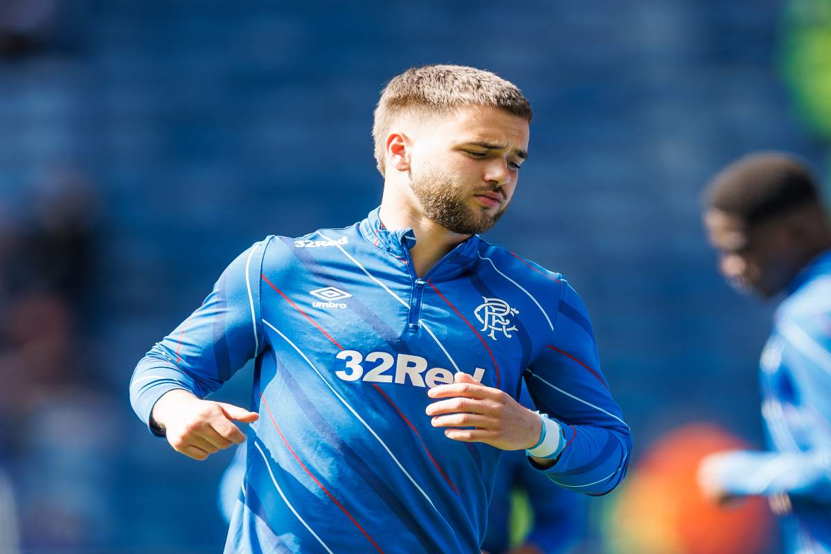 LASGOW, SCOTLAND - APRIL 26: Nicolas Raskin of Rangers warms up ahead of kick off during the William Hill Premiership match between Rangers and Motherwell at Ibrox Stadium on April 26, 2026 in Glasgow, Scotland.