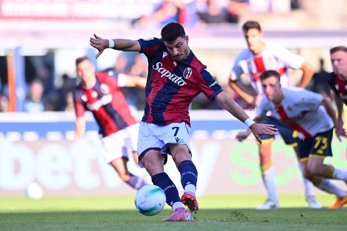 Riccardo Orsolini in occasione del rigore durante Bologna-Genoa