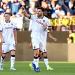 Riccardo Orsolini esulta dopo il gol in Atalanta-Bologna