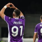 Roberto Piccoli esulta dopo il gol in Fiorentina-Sigma Olomuc di Conference League