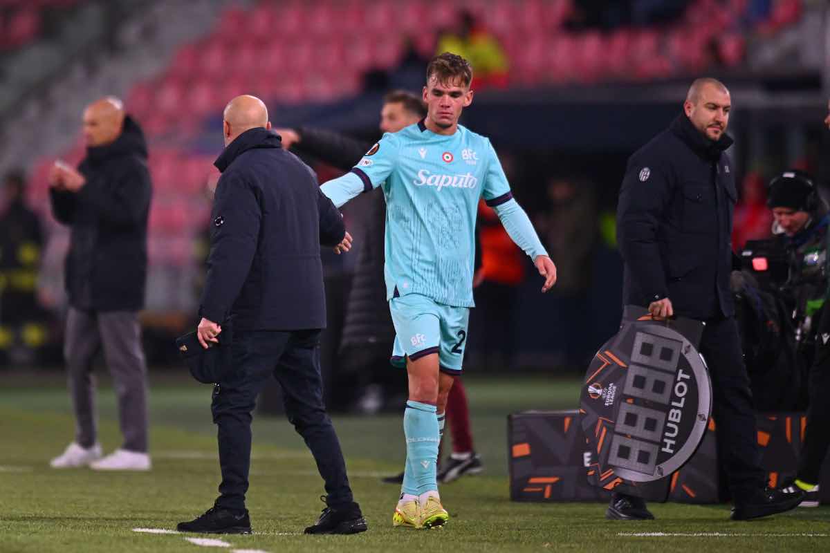 Dallinga e Italiano durante Bologna-Salisburgo di Europa League