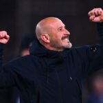 Vincenzo Italiano esulta dopo il gol del Bologna