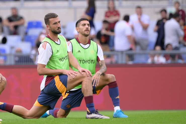 Cristante riscaldamento con Pellegrini