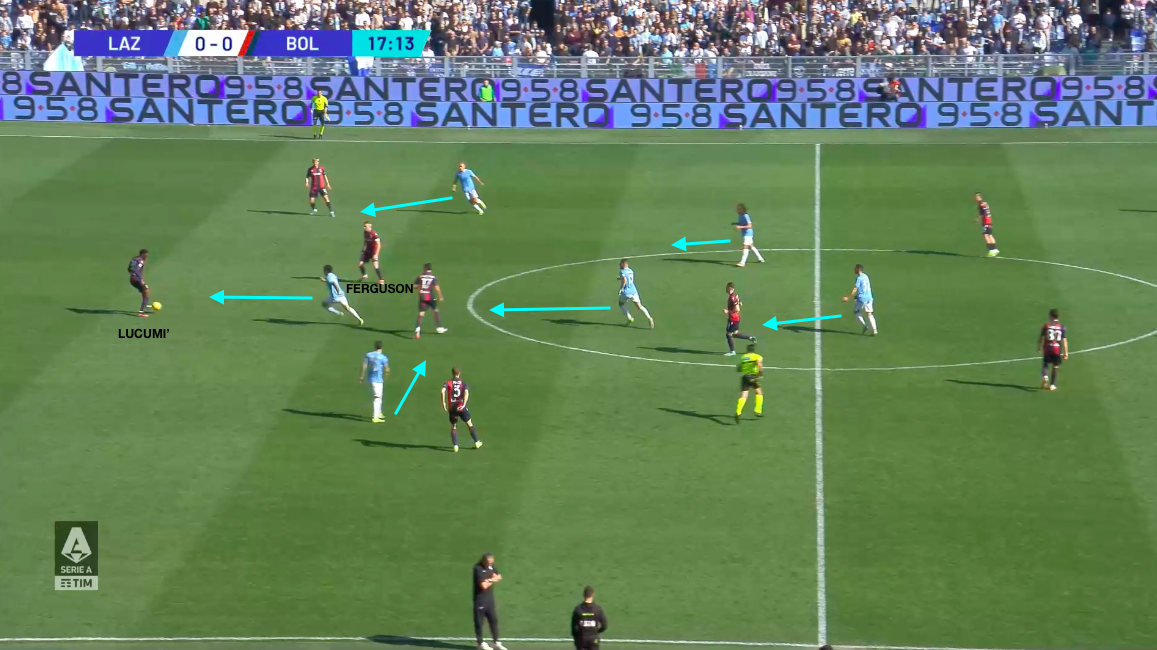 L'azione che porta al gol del vantaggio della Lazio