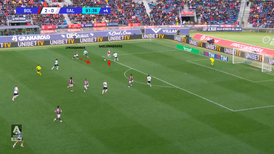 Il gol del 3-0 del Bologna
